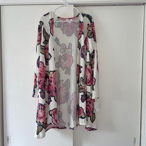 LULAROE Floral Cardigan - Pink and Cream